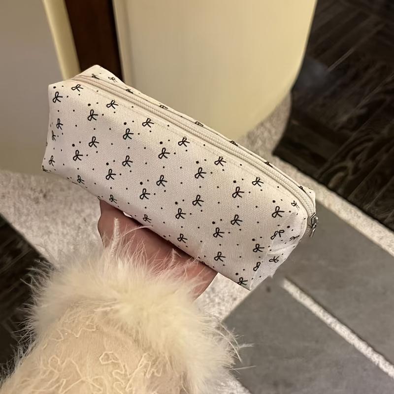 

Милый пенал большой вместимости с черным бантом - Стильный белый органайзер для канцелярии, Прочная ткань, Идеально подходит для школьных принадлежностей 1pc