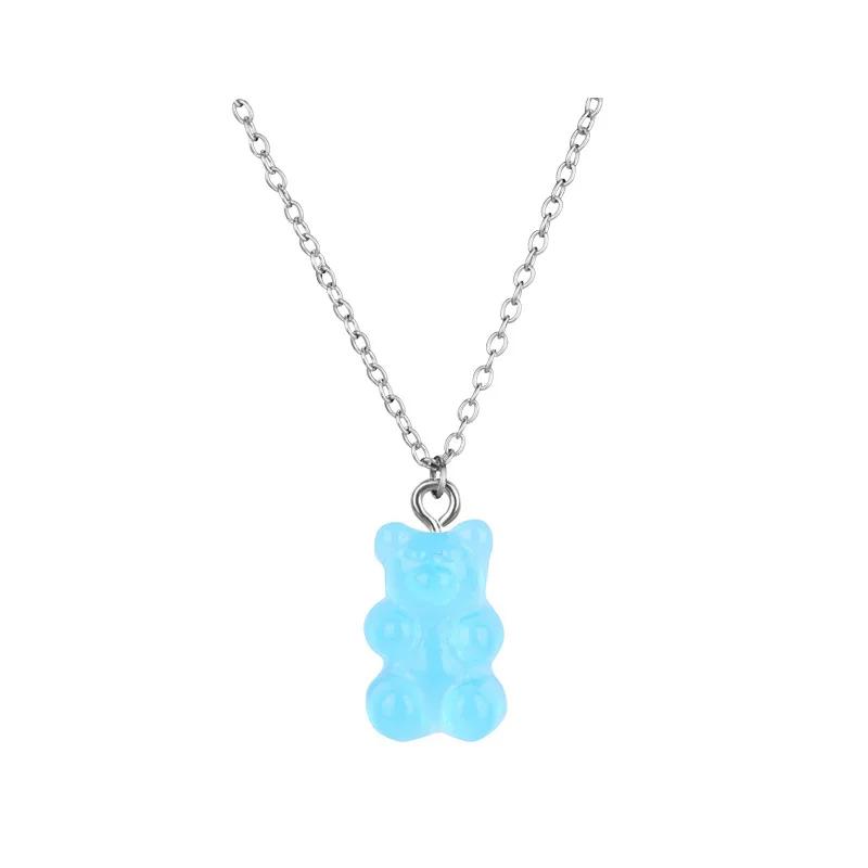 Handmade 11 Colors Candy Cartoon Bear Chokers Chain Necklaces Cute Jelly Pendant For Women&Girl Daily Jewelry Party Gifts