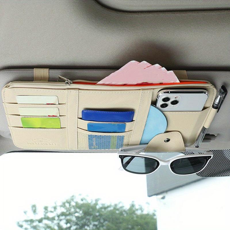 Multifunctional Car Sun Visor Organizer - Storage Bag with Zipper Pouch, Glasses Clip, and Sunglasses Holder - Car Interior Accessories