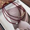Ancola Red Pearl & Crushed Silver Luxury Choker Necklace: High-End, Fashion-Forward Clavicle Chain