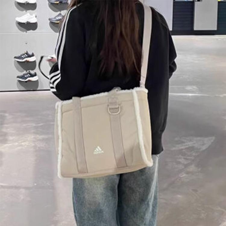 New Adidas Recycled Material Tote Bag Shopping Bag Portable Crossbody Bag Shoulder Bag Women's Light Khaki IX7963