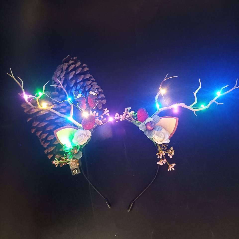Glowing Reindeer Berry Antler Headband for Christmas & Halloween Parties