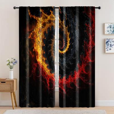 2pc, Window Curtains Rotate Red and Yellow Machine Washable Polyester,Without Electricity Festive Backdrops Perfect for All