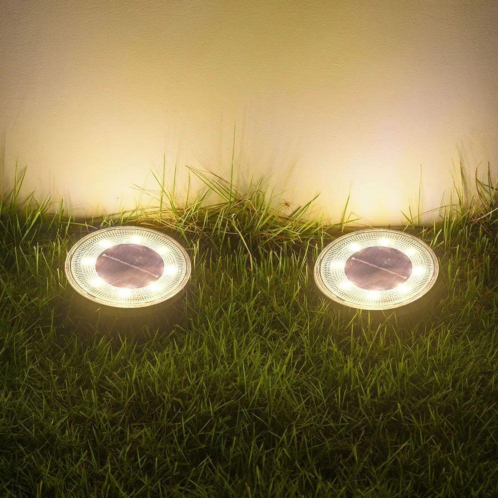 2Pcs Warm /White Light Outside Solar Lights Super Bright Path Deck Lights  For Yard Lawn Patio Deck