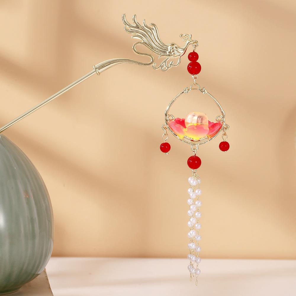 Vintage Lotus Emit Light Hairpin Chinese Style Tassel Hair Stick  For Woman Girl Hair Accessories