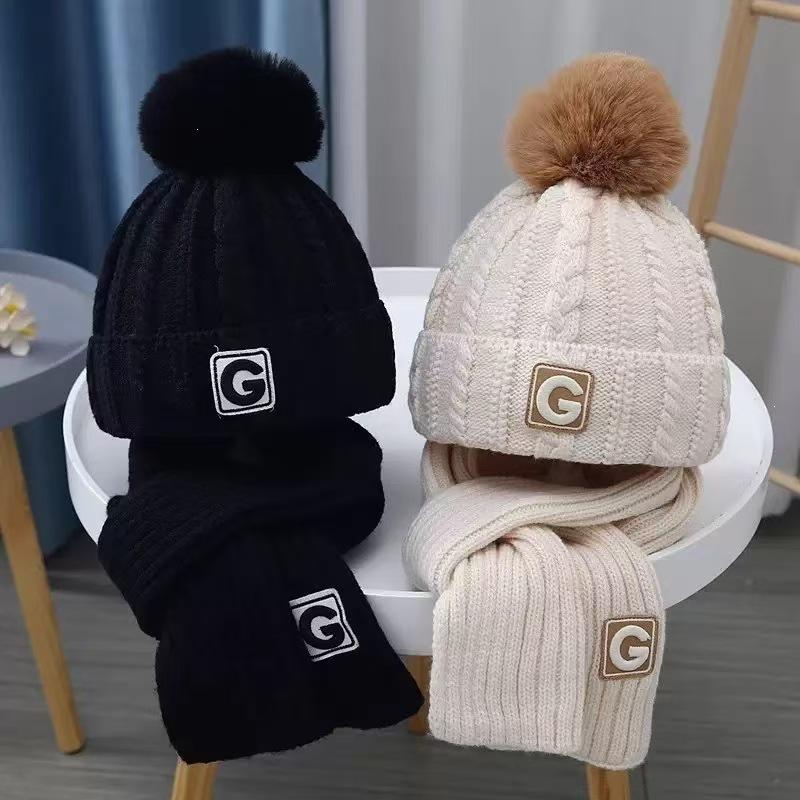 Children'S Two-Piece Hat And Scarf Set For Autumn And Winter Boys And Girls Knitted Scarf Warm And Versatile Woolen Hat