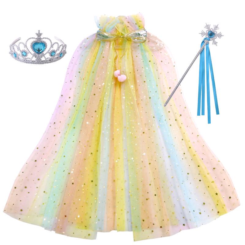 Girls' Elsa Princess Frozen Crown Set with Sequined Cape Shawl