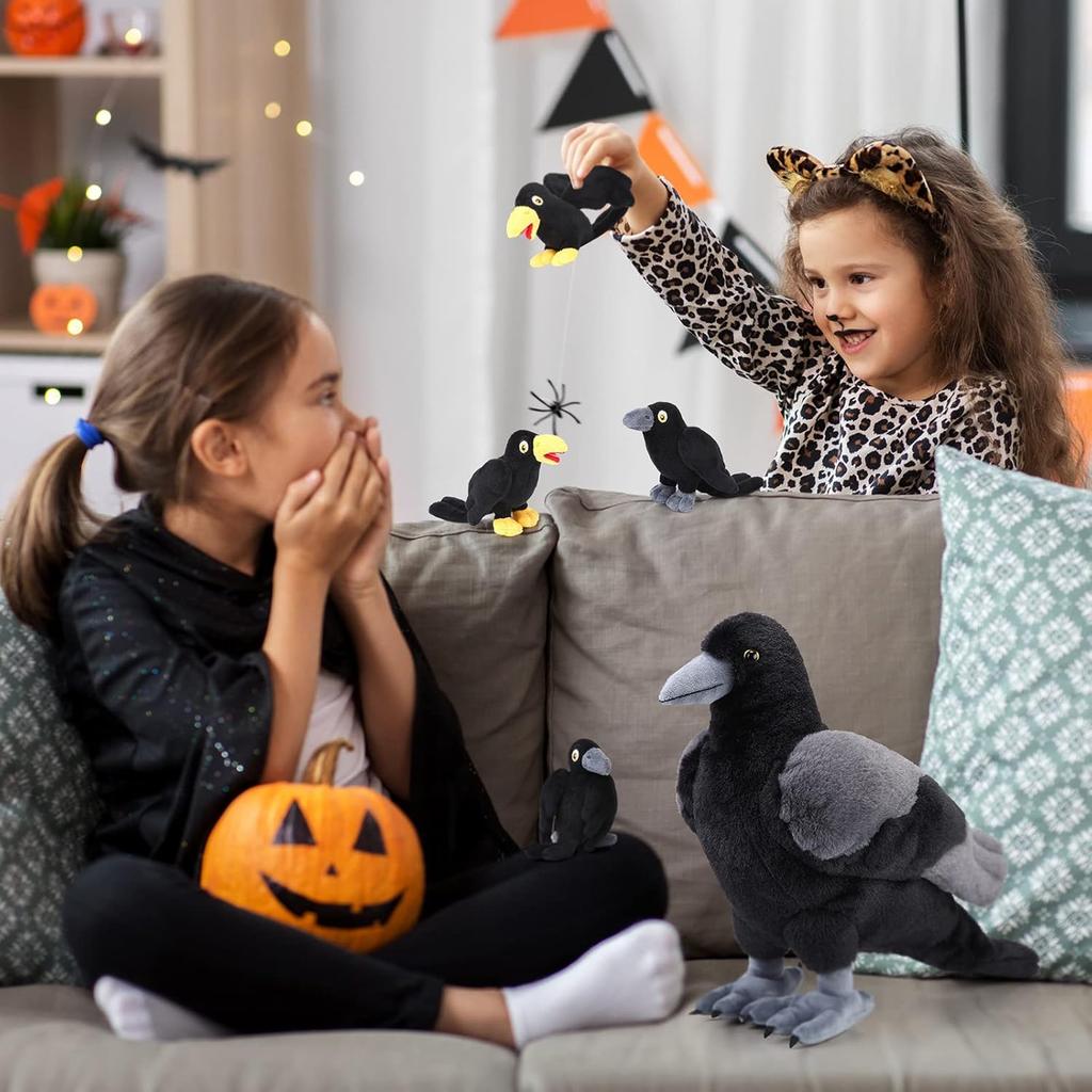 HyDren 5 Pcs Crow Plush Stuffed Animal Black Bird Plush Stuffed Animal Toy 14 Inch Large Realistic Mommy Bird Plush with 4 Small Babies Plushies in