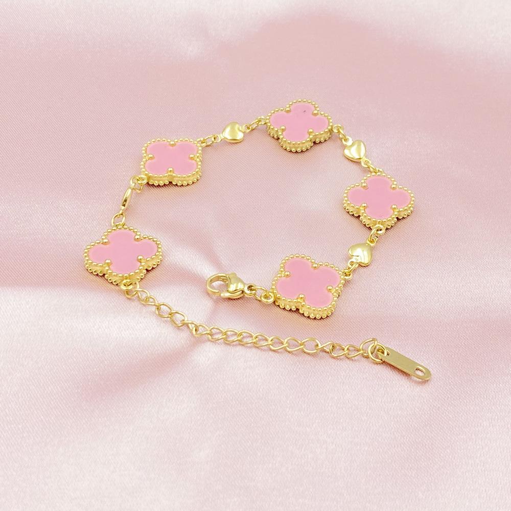 

Браслет из титановой стали с двусторонним боковым прорезом 15 мм, в виде цветка с четырьмя лепестками, любовь, мода, браслет с четырехлистным клевером