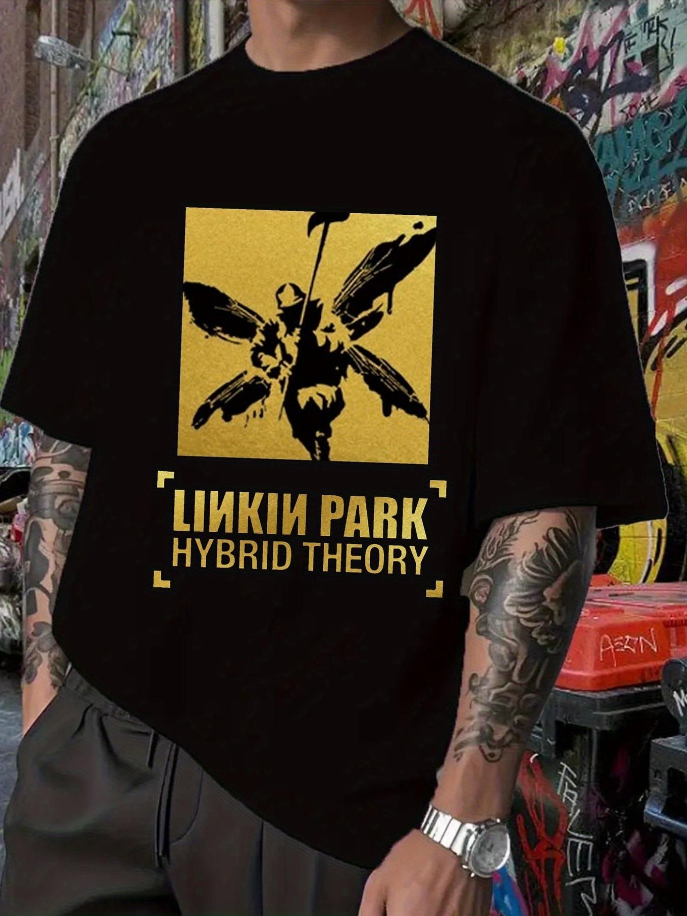 Linkin Park Hybrid Theory Album Graphic Tee - Black Band T-shirt with Yellow Chest Print L