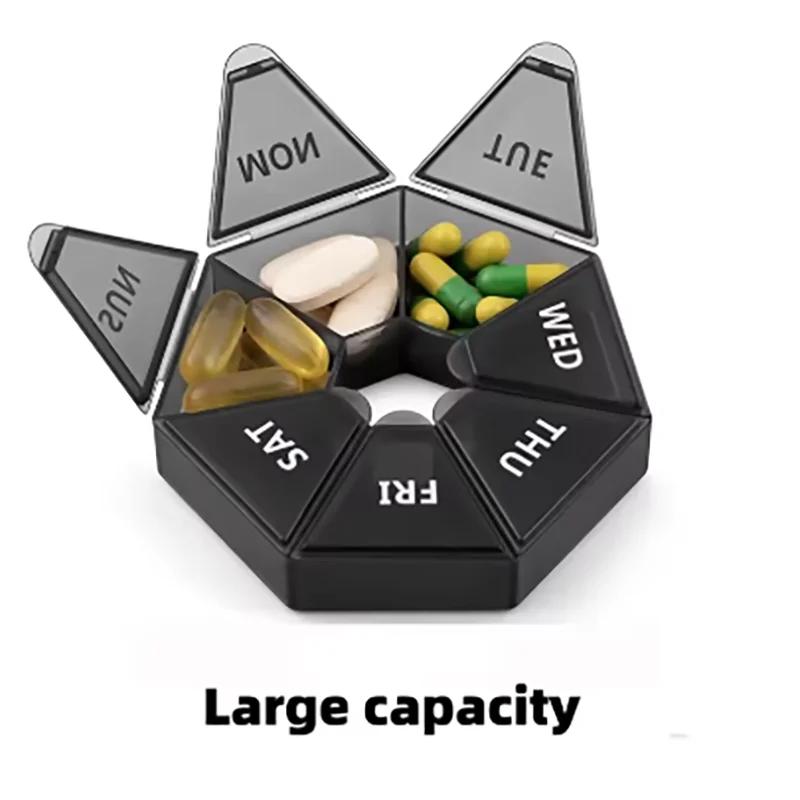 1 Stück - Mini Klein Tragbar Reise Vitamin Pillendose Pillen Etuis Behälter Organizer Aufbewahrung Tabletten 7 Tage Fächer Medizin Fischöle