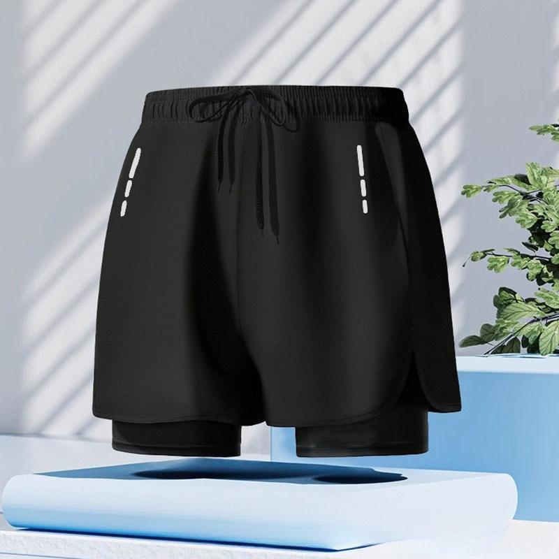 Men’s Double Layer Athletic Shorts Quick Dry Swim Trunks with Inner Liner Drawstring Breathable Sports Beach Running Pants