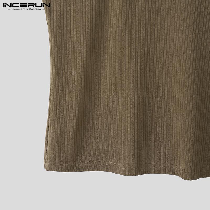 INCERUN Men Patchwork Lapel Sleeveless Casual Ribbed Tank Tops