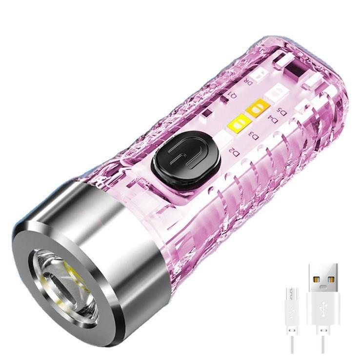 Mini Multi-function Built-in Battery Keychain Flashlight Outdoor Home Night Red Blue Light Flash Charging Strong Light Lantern