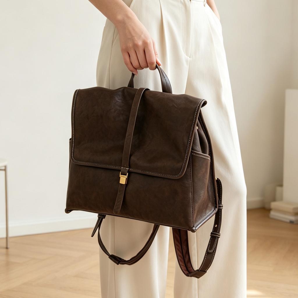 Dual-shoulder Bag, Large Capacity, Lightweight, Commuter Backpack, Retro Bag
