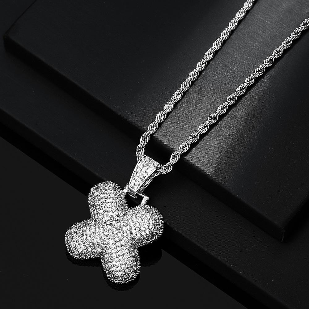 Hot Selling European and American Hip-hop Necklace with 26 English Letter Pendants, Men's and Women's Trendy Zircon Necklace