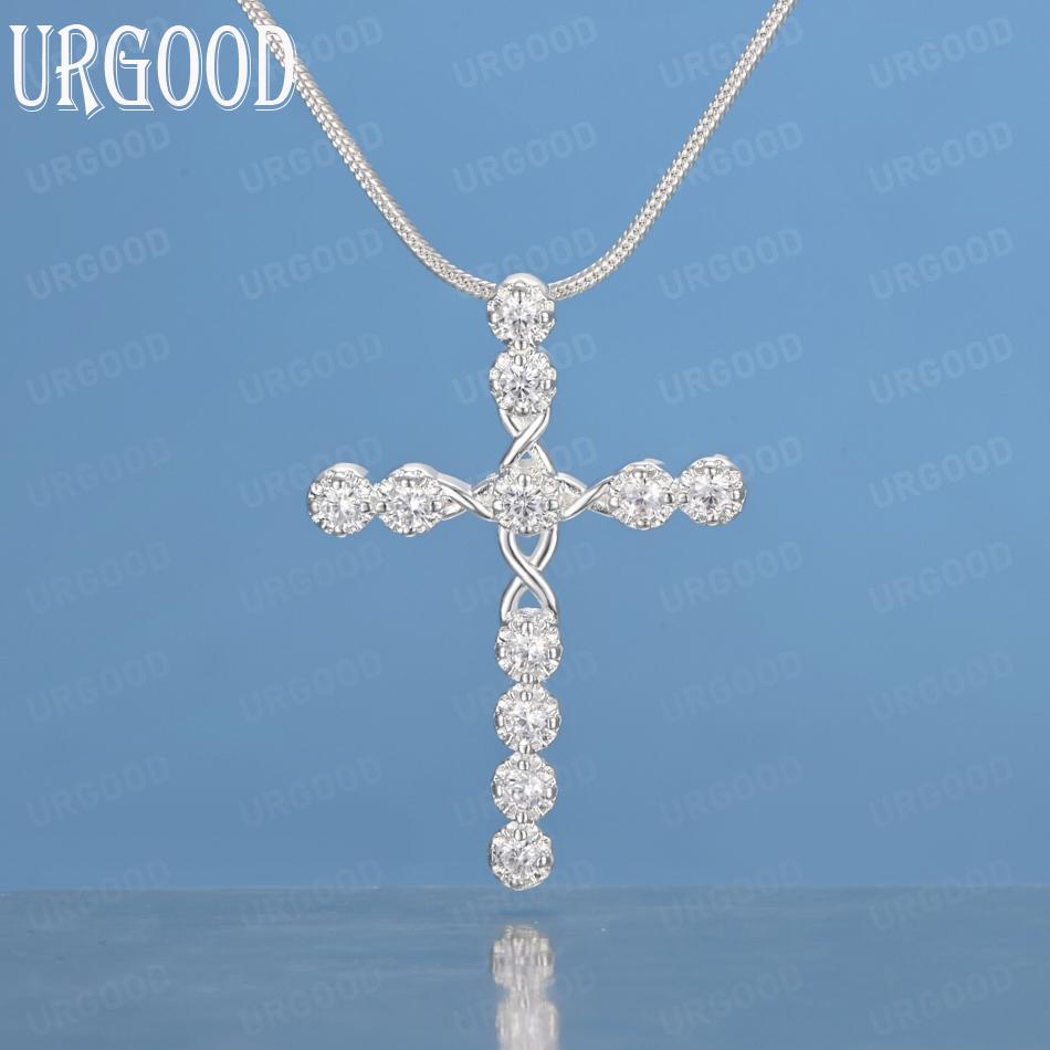 925 Sterling Silver AAA Zircon Cross Fashion Pendant Necklace Wedding Jewelry