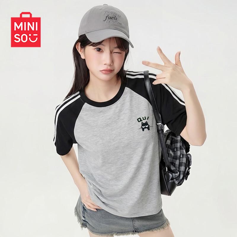 MINISO Women s Cotton Short Sleeve T-shirt with Cat Logo M