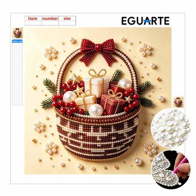5D Framed Pearl Art Kit with Christmas Gift Basket Pattern Sparkling Bead Canvas DIY Handmade Craft for Home Wall Decor Holiday Gift