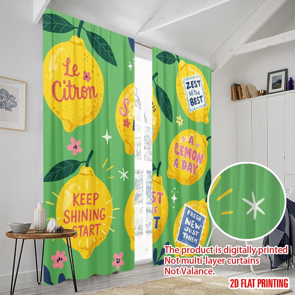 2 Stück 2D Flachdruck Partyvorhänge Zitrone Kunst Zitat Design Polyester Ohne Strom 0 Perfekt für Zimmer Schlafzimmer Wanddeko