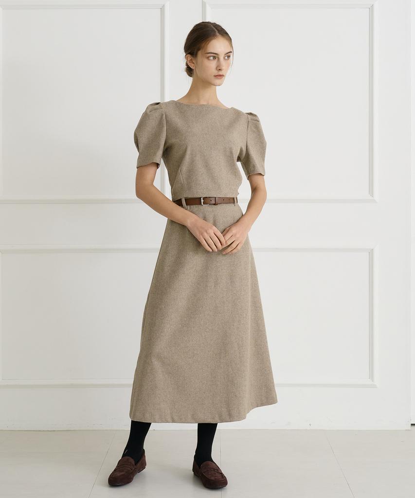 Bye Bye Seop A-Line Wool Skirt Ash Beige [T44]