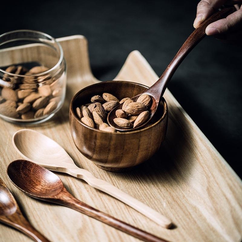 Shaped Solid Wood Fork Wooden Spoon Japanese Long Handle Fruit Fork Dessert Fork Cake Wooden Spoon Fork Cutlery Natural Logs