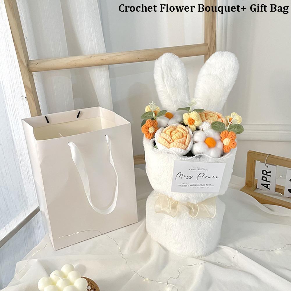 

Rabbit Ears Crochet Flower Bouquet Handmade Artificial Flowers Graduation Birthday Wedding жовтий