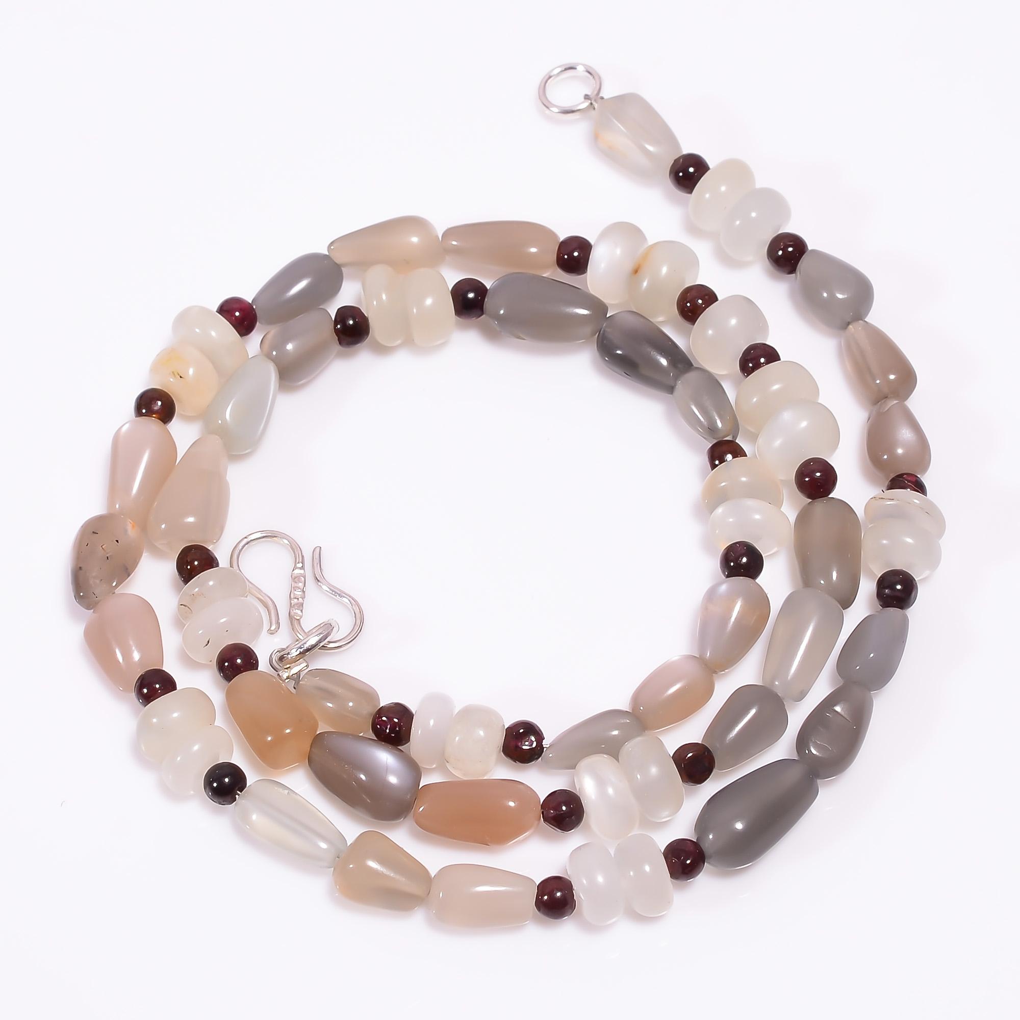 

Natural Multi Moonstone Garnet Gemstone Beads Necklace 3-10 mm 18 UB-8066 UB-8066