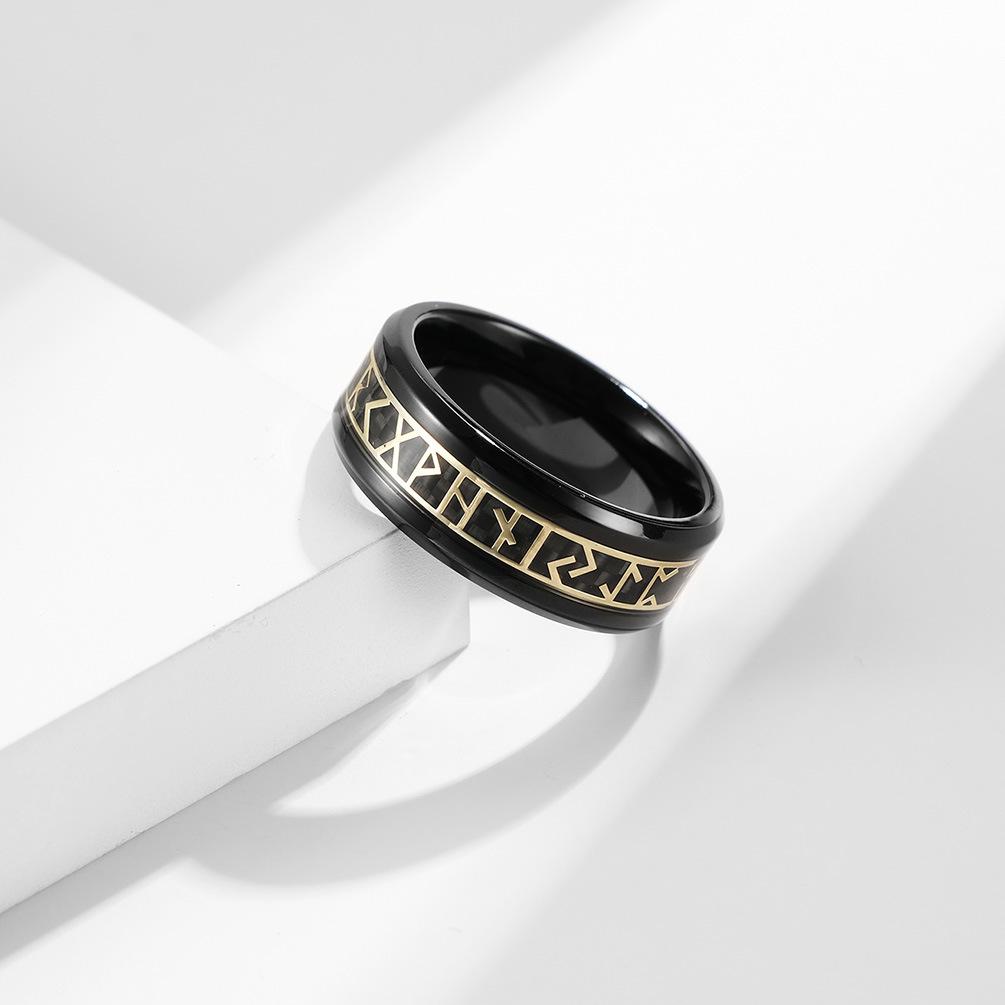 Ring mit nordischer Wikinger-Schrift, Carbonfaser, Titanstahl, Runenmotiv, Edelstahl