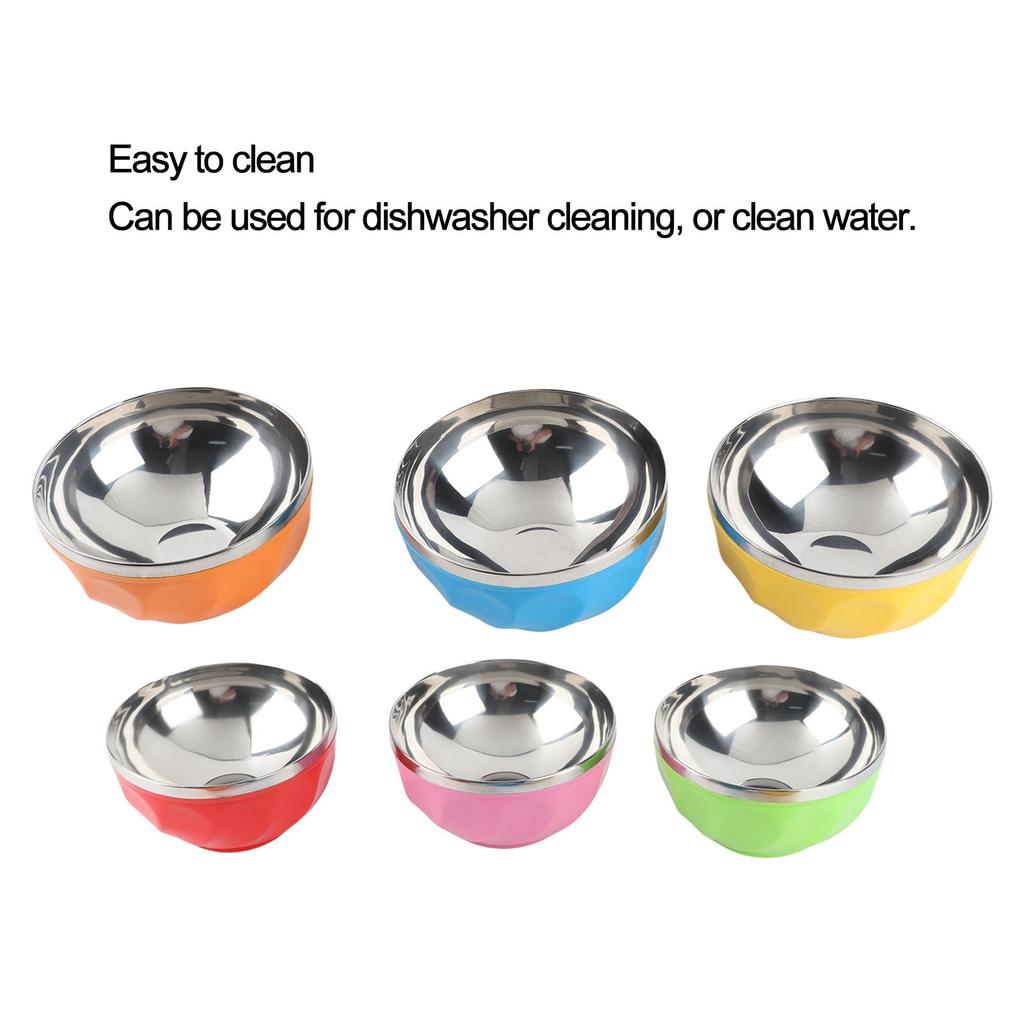 6Pcs set Color Stainless Steel Bowl Heat Insulation Salad Noodles Bowl for Home Kitchen(15cm L )