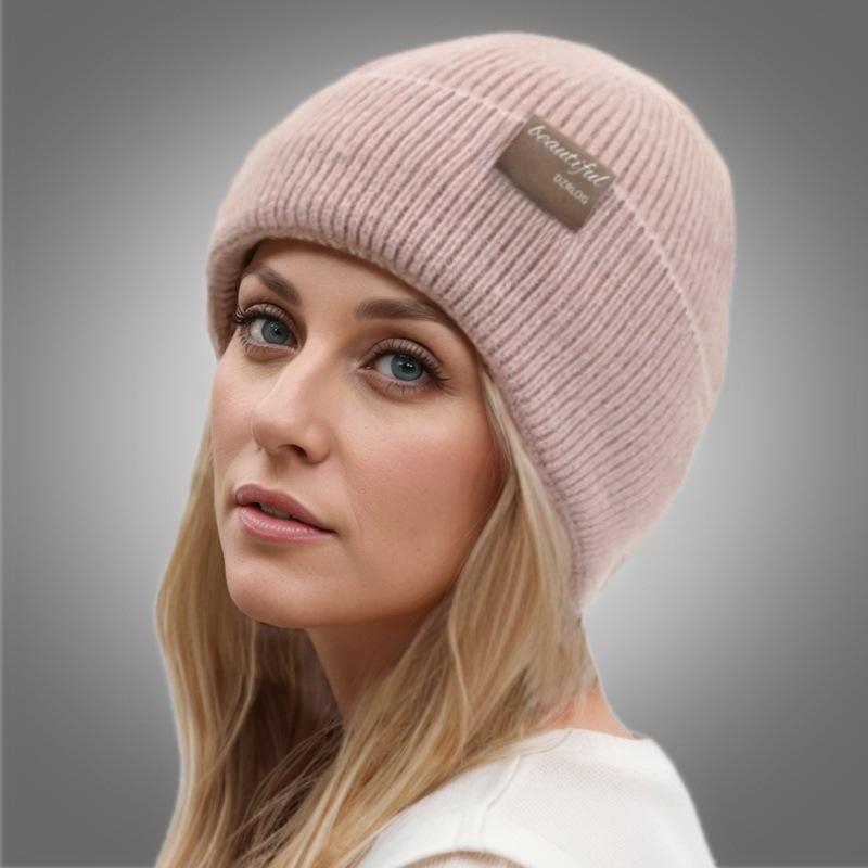 Women's Winter Fleece-Lined Woolen Knitted Hat - Warm & Stylish