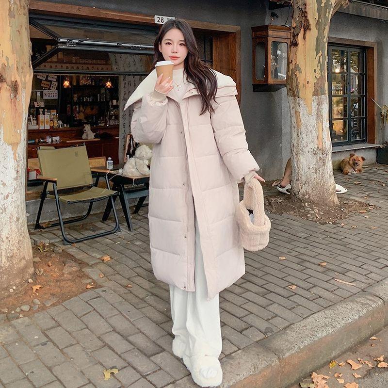 Winter Women Coat Long Length College Style Over Knee Big Collar Warm Lamb Wool Blend Jacket Trendy