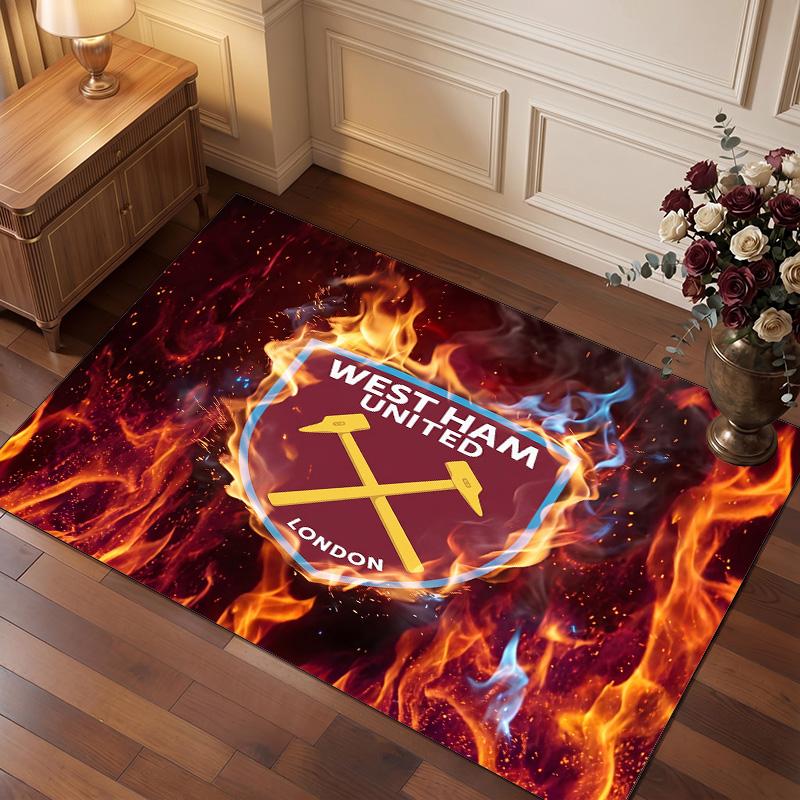 West Ham United Voetbal Print Kristal Fluweel Tapijt, Comfortabel Waterabsorberend Antislip Binnen Vloerkleed