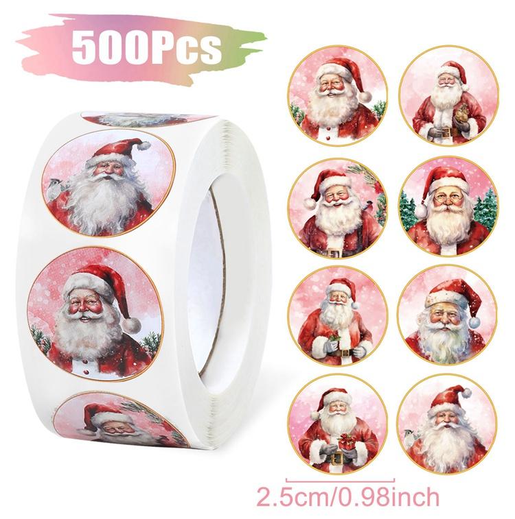 Merry Christmas Santa Round Sticker Christmas Decoration For Home 2026 Xmas Ornament Navidad Natal Noel Gift Happy New Year 2026