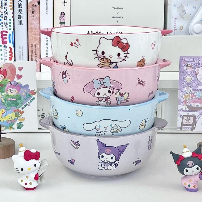 Baifenbai Home Furnishing Unisex Infant Cute Sanrio Ceramic Rice Bowl Children's Eating Bowl Kulomi Tableware Ceramic Baking Bowl Birthday Gift