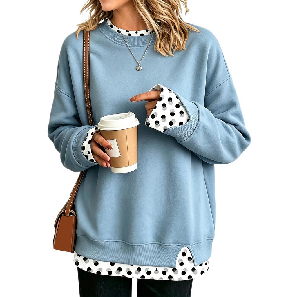 Damen Casual Bedrucktes Langarm Look Sweatshirt Lockerer Pullover