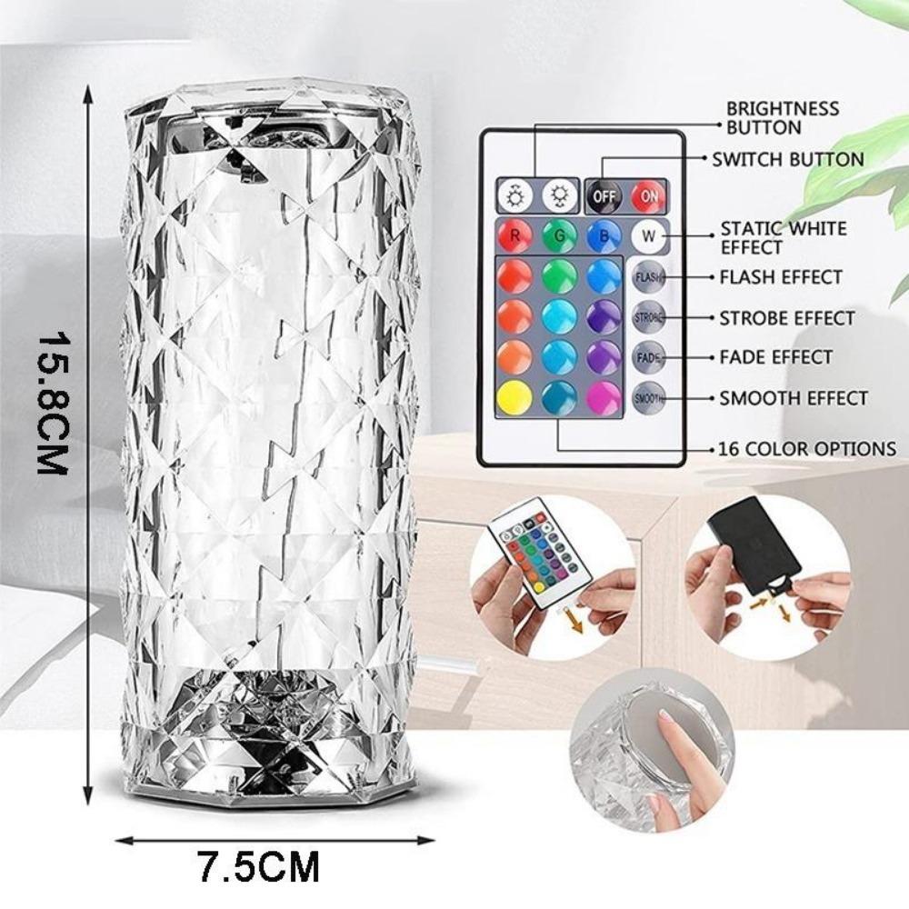 Lámpara de mesa de cristal Amill, lámparas de diamante remotas táctiles de 3/16 colores, decoración de habitación, atmósfera, luz de noche junto a la cama, luces de proyector de escritorio