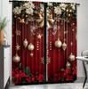 Perdele Florale de Crăciun cu Fundă Concepute pentru Protejarea Intimității Potrivite pentru Decorarea Diverselor Scene Set de 2 Fabricate din Poliester cu Buzunar pentru Tije