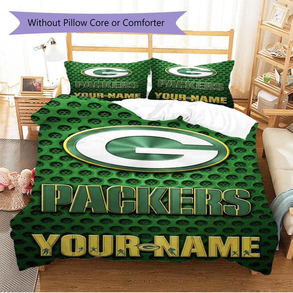 Name Custom Green Bay Packers Logo Pattern Bedding Set Quilt Cover Pillowcase Home Decor Gift (1 * duvet cover + 2 * pillowcase, without core)