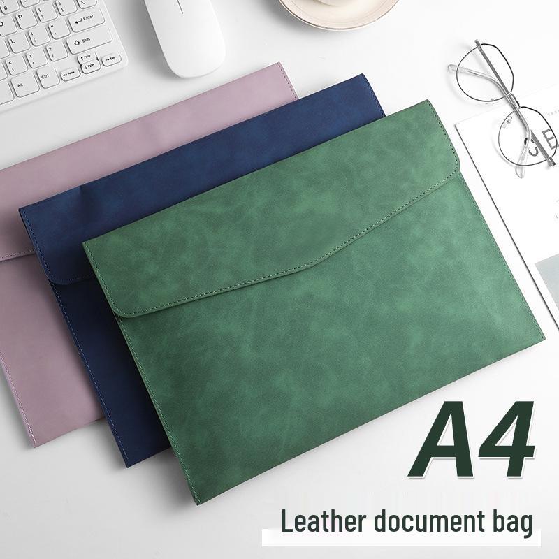 Thickened Waterproof A4 Leather File Folder with Snap Button & Customizable Logo