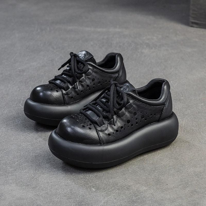 

Мода GKTINOO 2025 Весна Новые Ретро Женские Туфли Большой Палец Ручная Работа Натуральная Кожа Толстая Подошва Платформа Повседневная Обувь 250