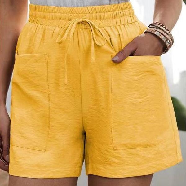 Women's Summer Casual High Waist Pocket Shorts Fashion Loose Beach Shorts Ladies Solid Shorts Plus Size