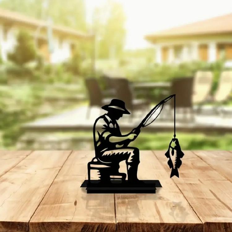 Escultura Clássica de Pescador em Ferro Fundido Ornamento Elegante de Mesa Presente Único Para Pescador Decoração de Casa Jardim