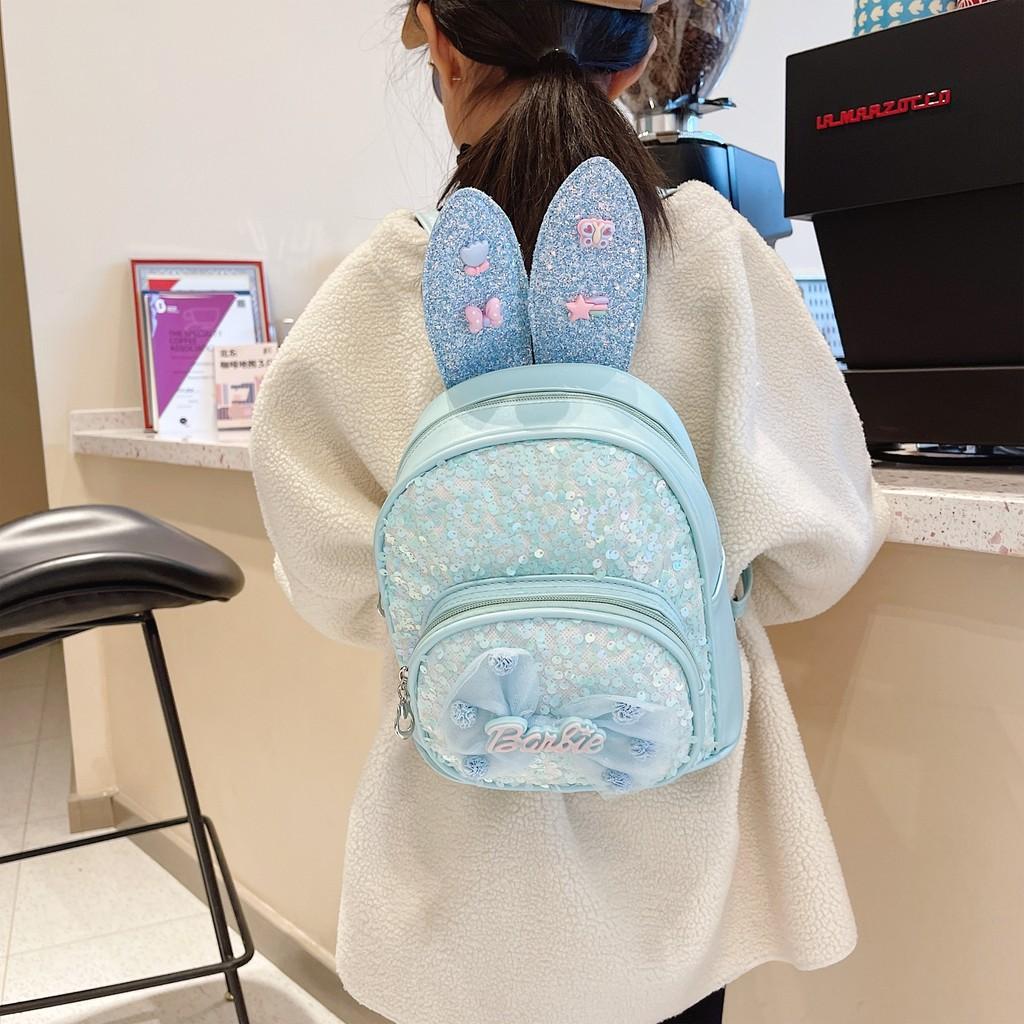 Rabbit Ear Letter Bow Sequin Childrens Backpack Zipper Design Layered Storage