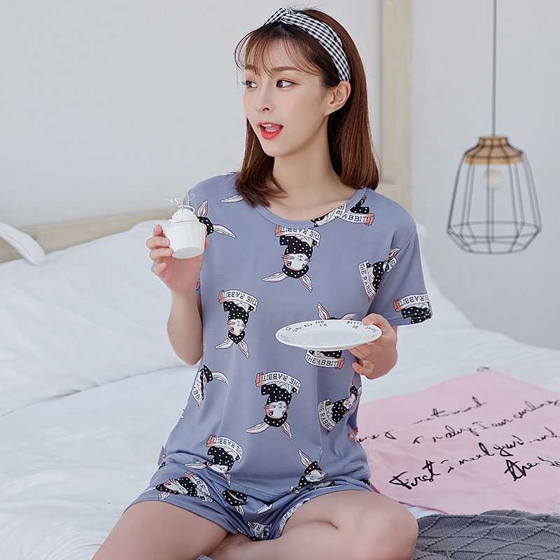 GMXIA Summer Pajama Women's Round-neck Thin Short-sleeved and Short Pants Cartoon Cute Girls' Youthful Home Wear Set