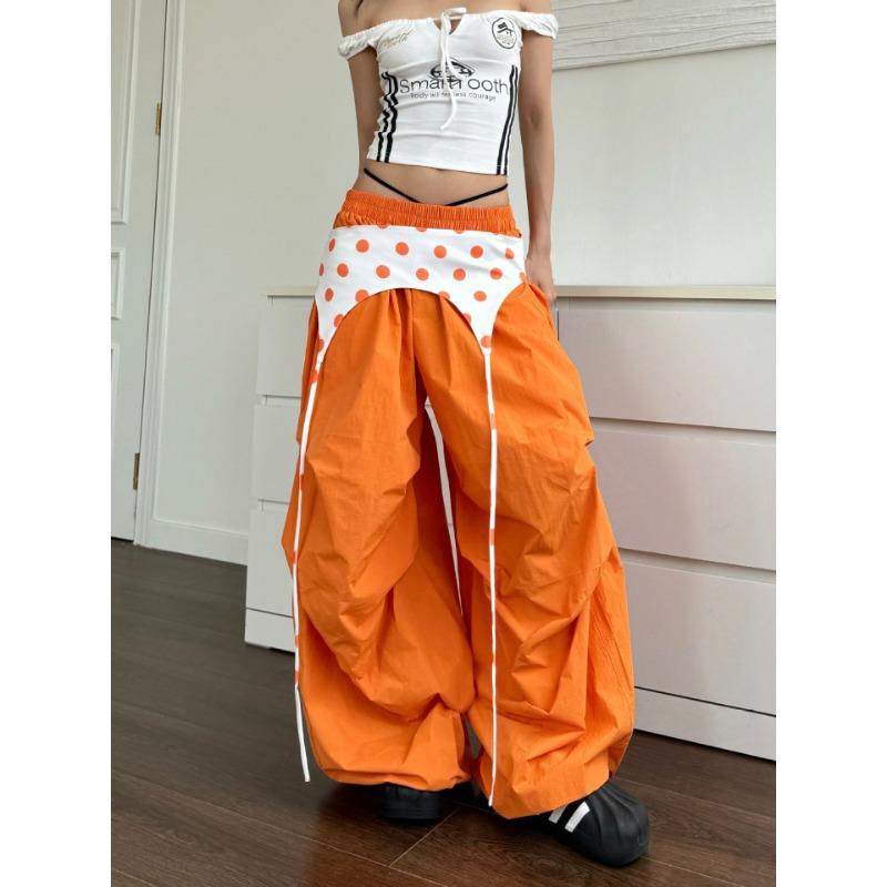 Vintage Orange Hip-hop Wide-leg Pants Women's Summer Dopamine New Loose Mopping Paratrooper Pants