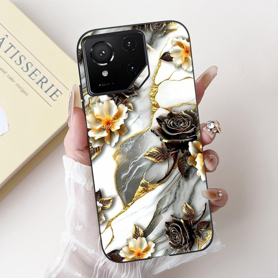 For Asus Rog Phone 9 Pro 5G Case Popular Flower Cartoon Soft Black Silicone Shockproof Cover For Asus Rog Phone 9 FE Phone9 Capa