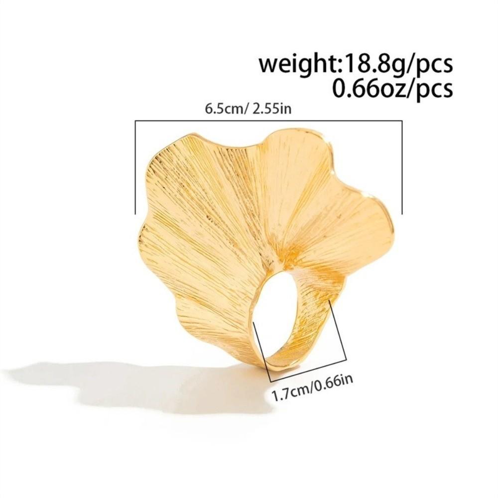 Pleated Design Ginkgo Leaf Ring Three-dimensional Texture Fan-Shaped Ring Metal Joint Ring  Women