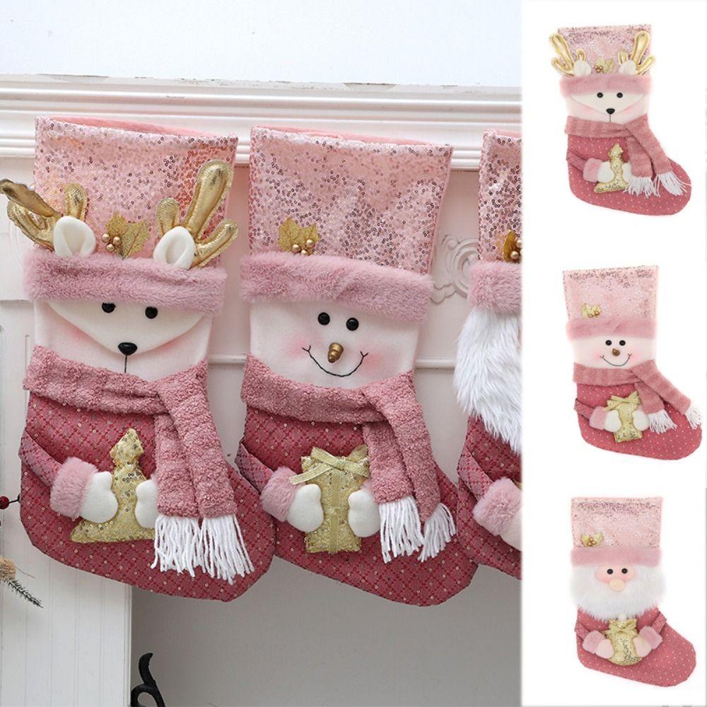 Large Capacity Pink Christmas Socks Decorative Christmas Children Candy Bags  Festival