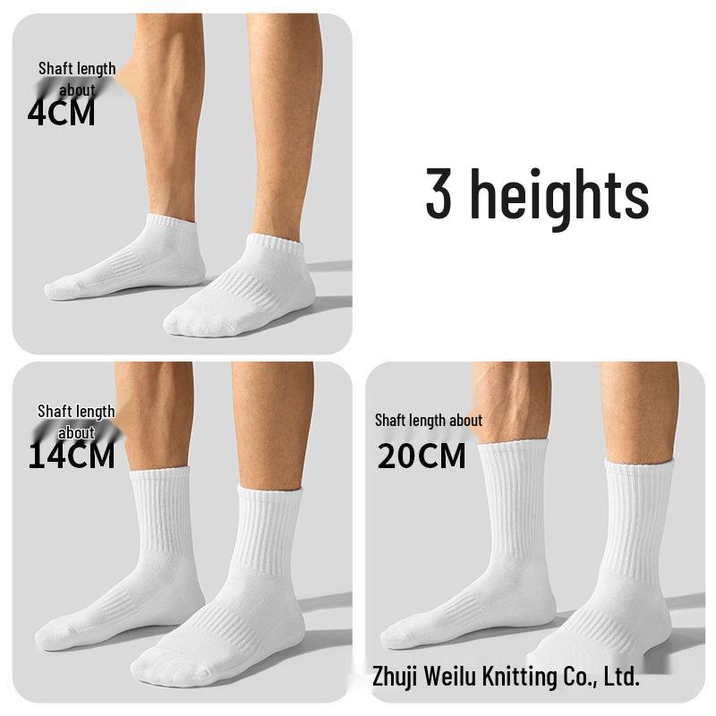 Zhuji Four-Season Mid-Calf Socks: Men's Pure Cotton Sports & Women's White Running Styles